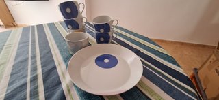 6 Tazas Vintage Cerámica Azul y Amarillo