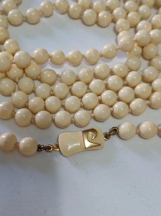 Collana lunga vintage perle beige oro