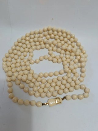 Collana lunga vintage perle beige oro