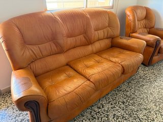 Sofá y sillón de piel marrón