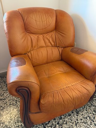 Sofá y sillón de piel marrón