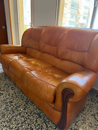 Sofá y sillón de piel marrón