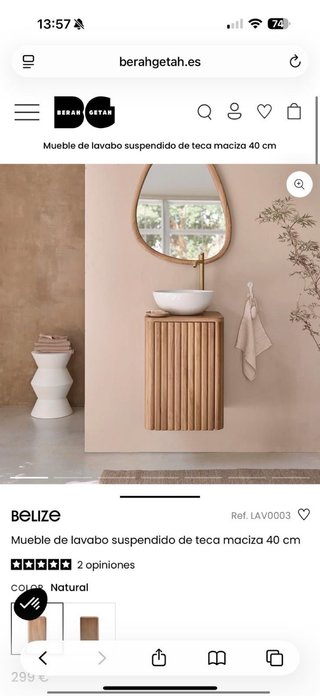 Mueble Lavabo Teca Maciza Belize 40cm