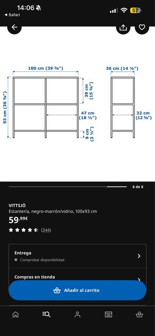 Estantería VITTSJÖ Ikea Negro/Marrón/Vidrio
