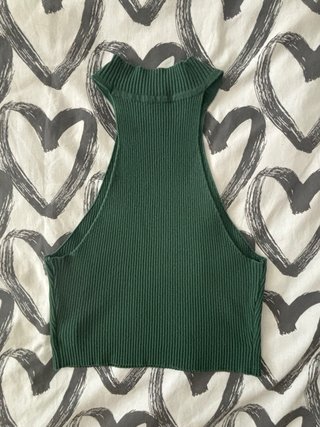 Top de canalé verde con cuello halter Shein