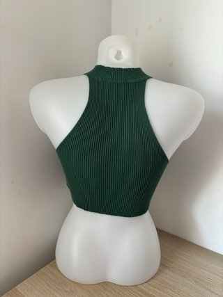 Top de canalé verde con cuello halter Shein