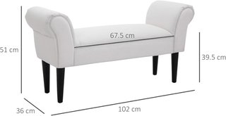 Banco Zapatero Con Brazos Enrollados, Banco Tapizado para Entrada, Blanco, 102X36X51Cm