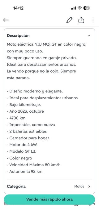 Moto Eléctrica NIU Scooter Negra 2023