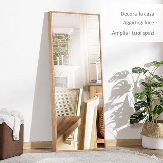 Espejo de Pared y de Apoyo de Madera de Pino con Ganchos Incluidos, 45X125Cm, Madera Natural