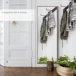 Espejo de Pared y de Apoyo de Madera de Pino con Ganchos Incluidos, 45X125Cm, Madera Natural