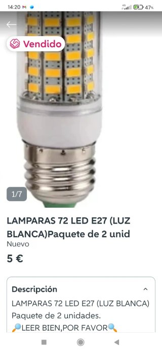 Lámparas LED E27 Blanca (Paquete 2)