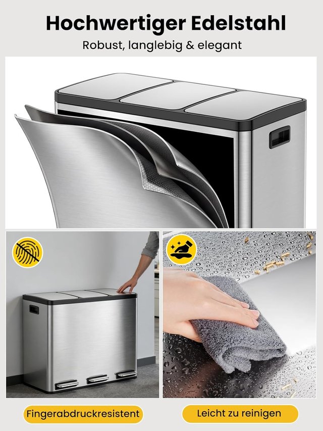 Papelera Cocina 51L 3 Compartimentos