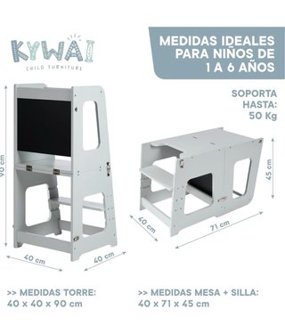 Torre Montessori Gris Convertible 3 en 1 con Pizar