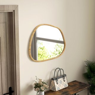 Specchio da Parete Moderno con Bordi Irregolari, Specchio con Cornice in Legno per Camera da Letto, Soggiorno, Ingresso, 80X60 Cm