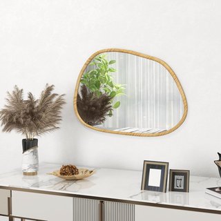 Specchio da Parete Moderno con Bordi Irregolari, Specchio con Cornice in Legno per Camera da Letto, Soggiorno, Ingresso, 80X60 Cm