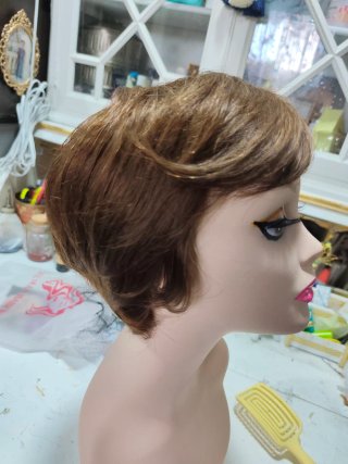 Peluca Pelo Humano Pixie Castaña claro