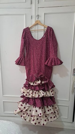 Vestido Flamenco Lunares Morado y Beige