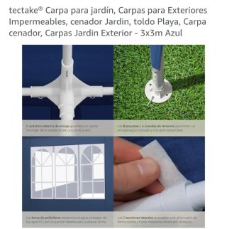 Carpa Tectake Azul 3x3m Exterior Jardín