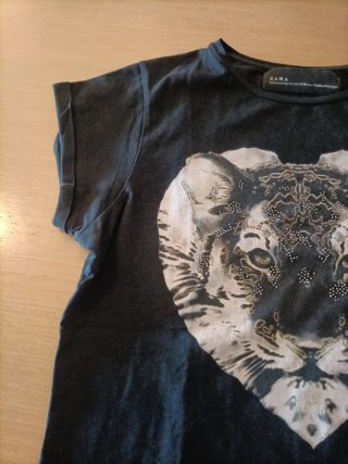 Camiseta Zara Negra Estampado Tigre