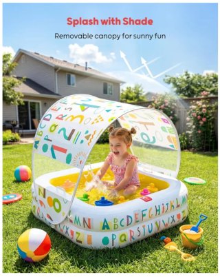 QPAU - Piscina inflable con toldo para bebé.