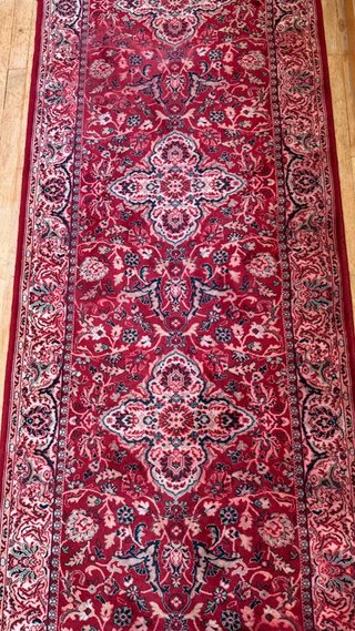 Tappeto da corridoio in lana rossa e beige