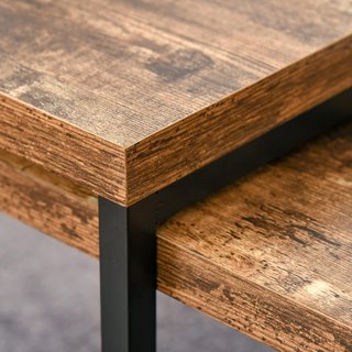 Set di 2 Tavolini da Caffè Impilabili e Salvaspazio in Stile Industriale, Legno MDF e Metallo, Marrone e Nero
