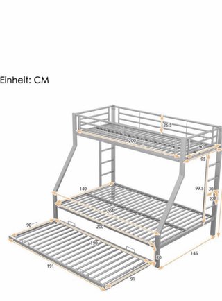 Cama litera metálica gris con nido