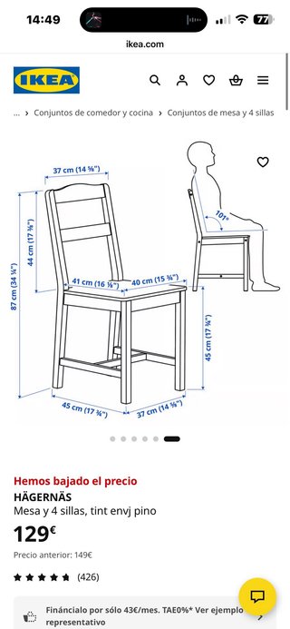 Mesa y 4 Sillas Comedor IKEA