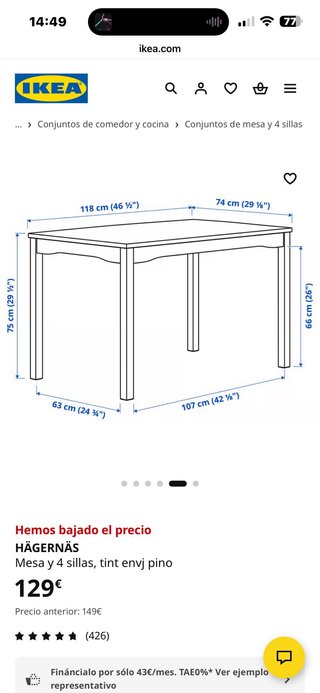 Mesa y 4 Sillas Comedor IKEA