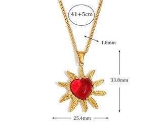 Collar Sol Corazón Rojo Dorado