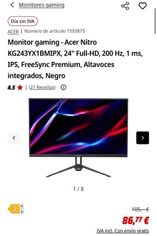 Monitor Gaming Acer KG243Y X1 23.8 FHD