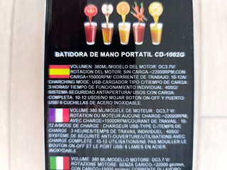 Batidora de Mano Portátil 380 ml recargable