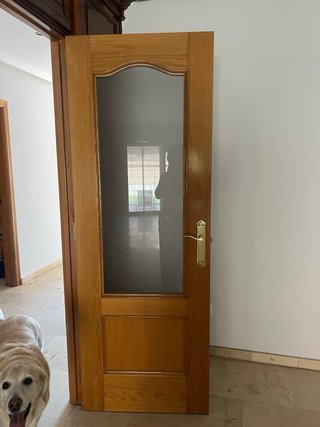 Puerta doble de madera con cristal