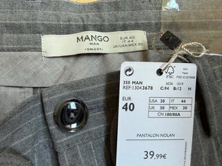 Pantalón Mango Man Gris Raya Talla 40