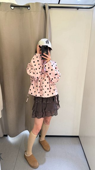 ZARA Abrigo rosa holgado lunares