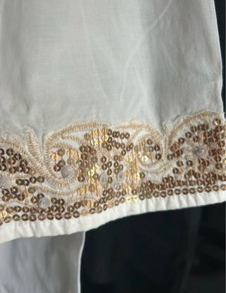 Kaftán Zara Blanco Bordado Dorado