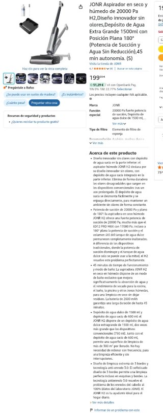 Aspiradora JONR H2 Seco y Húmedo 20000Pa