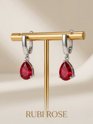Pendientes Lagrima Rubi Rose en Plata de Ley 925