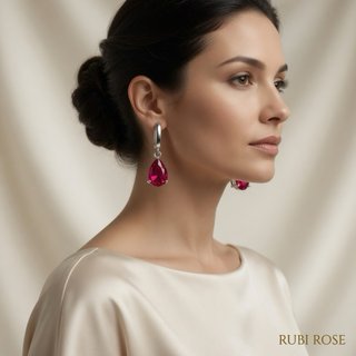Pendientes Lagrima Rubi Rose en Plata de Ley 925