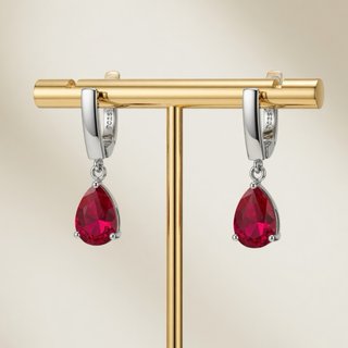 Pendientes Lagrima Rubi Rose en Plata de Ley 925