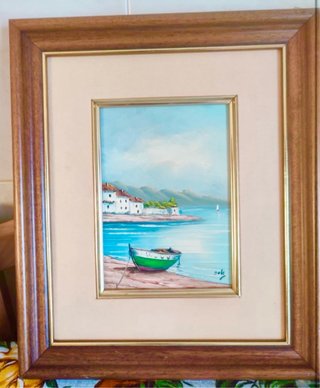 Cuadro pintado a mano: Barca en la costa
