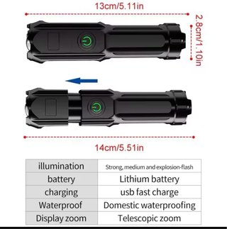 Linterna LED USB Recargable Resistente Agua