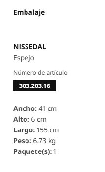 Espejo blanco  NISSEDAL IKEA 40x150 cm