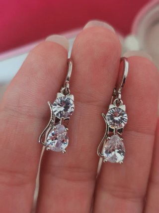 Pendientes gatito Plata laminada con Circonitas