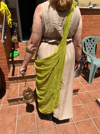Vestido Émerita Lúdica Beige y Verde y pañuelo