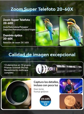 Teleobjetivo Apexel 20-60X + Trípode Móvil