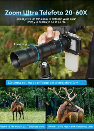 Teleobjetivo Apexel 20-60X + Trípode Móvil