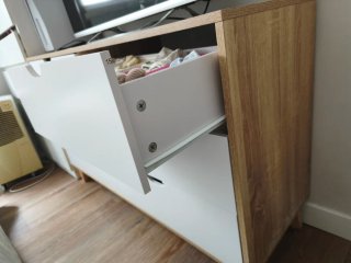 Cómoda 6 cajones madera y blanco