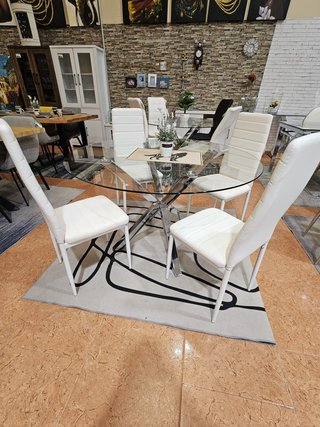 OFERTA DE MESA REDONDA DE CRISTAL + 4 SILLAS