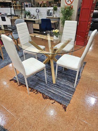 OFERTA DE MESA REDONDA DE CRISTAL + 4 SILLAS